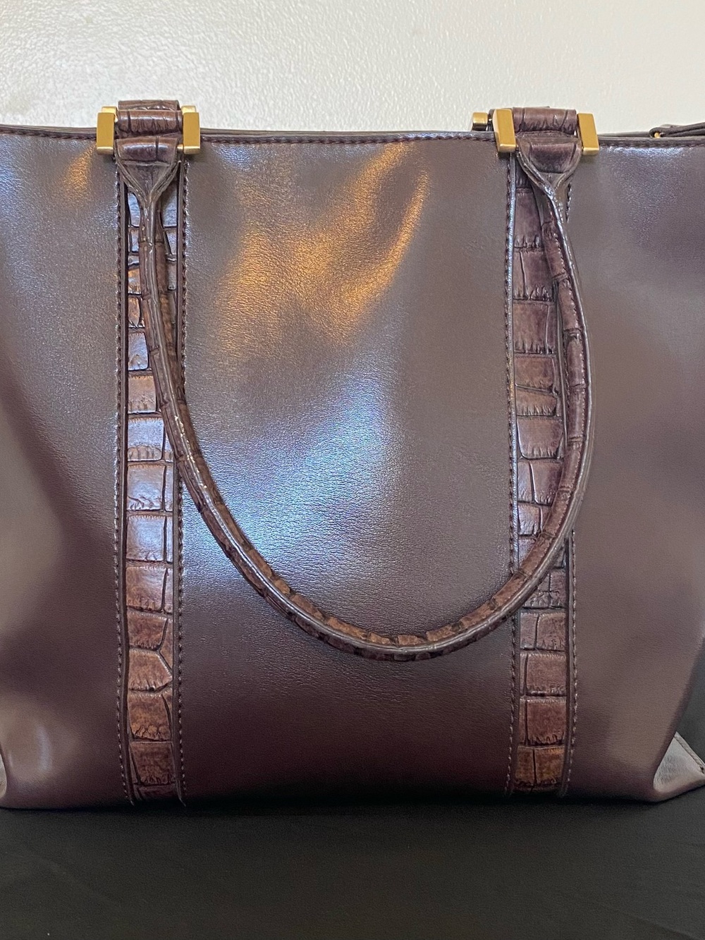 Structured Women’s Shoulder Bag in Dark Brown with Croc Accent